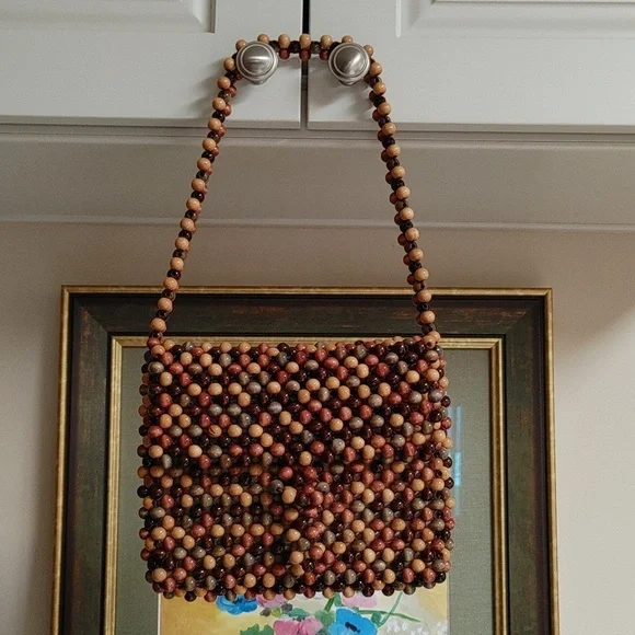 Vintage Brown and Tan Beaded Shoulder Bag - Picture 5 of 17